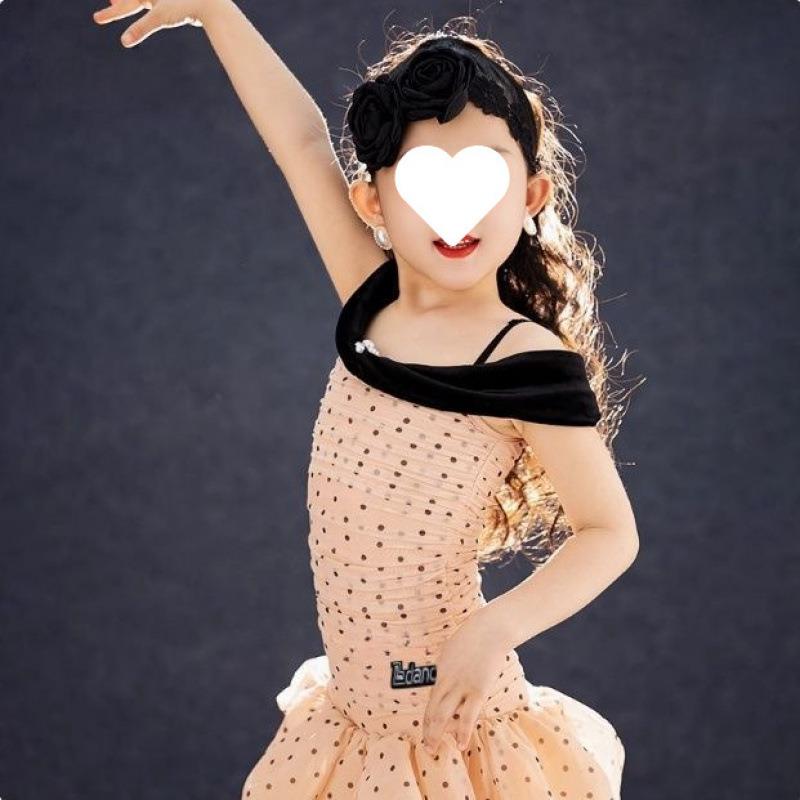 拉丁舞服2025新款国标舞蹈服女童日常练功服少儿波点吊带专业舞裙