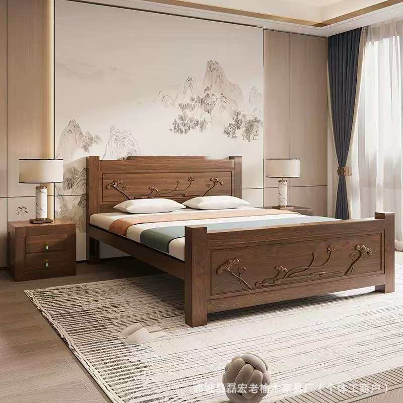 老榆木实木双人床家用简约床婚床主卧大床多种规格仿古大床