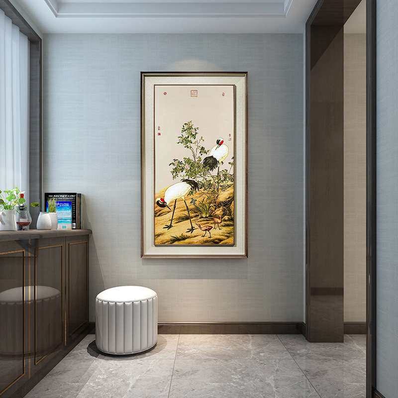 郎世宁挂画花荫双鹤铜板画 书房办公室装饰画 天长地久吉祥铜壁画