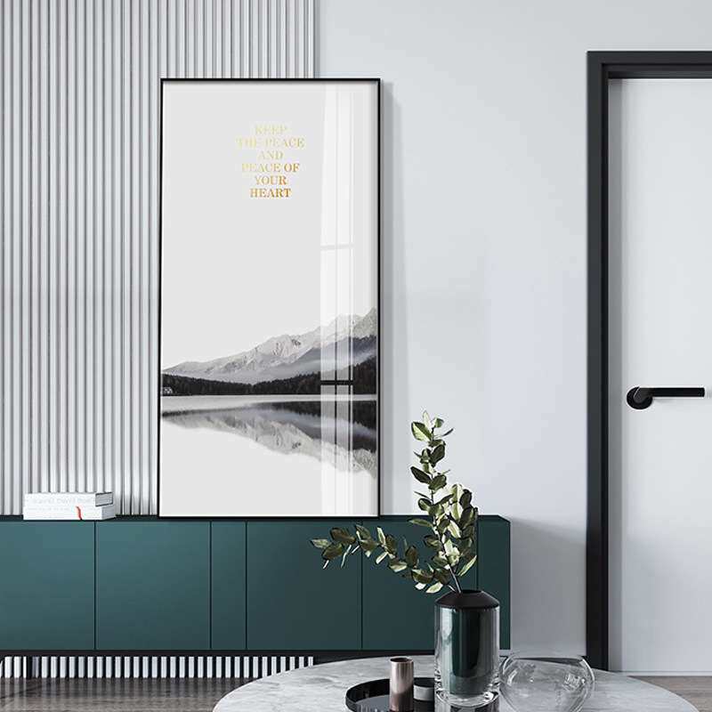 北欧玄关装饰画竖版过道入户进门壁画走廊尽头挂画现代简约黑白灰
