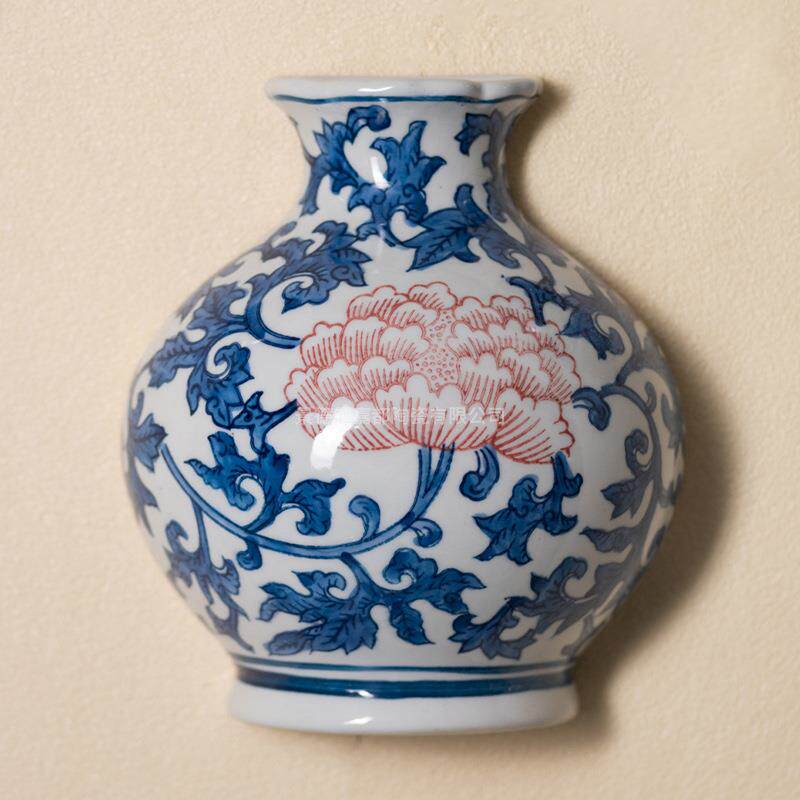 青花瓷壁挂花盆水培插花植物陶瓷花瓶新中式复古风家居墙壁装饰瓶