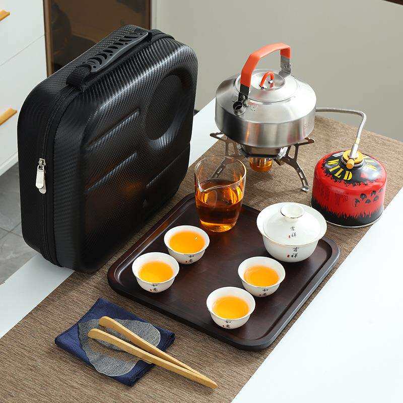简约便携户外不锈钢烧水壶猛火炉煮茶炉功夫旅行茶具露营防风套装