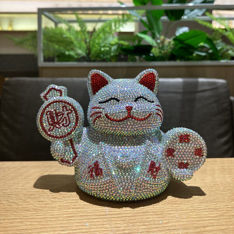 恭喜发财猫咪DIY贴钻存钱罐硬币零钱罐招财猫储蓄罐店铺开业礼品