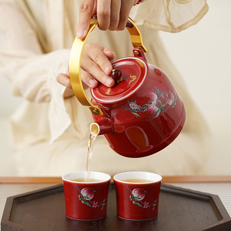 恒列寿桃茶具套装贺寿回礼实用茶壶茶杯生日老人寿宴答谢祝寿礼品