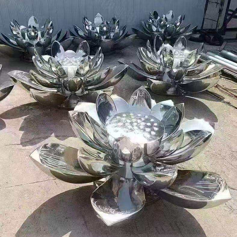 金属荷叶镂空花朵落地大摆件户外不锈钢莲花雕塑水景水池荷花喷泉