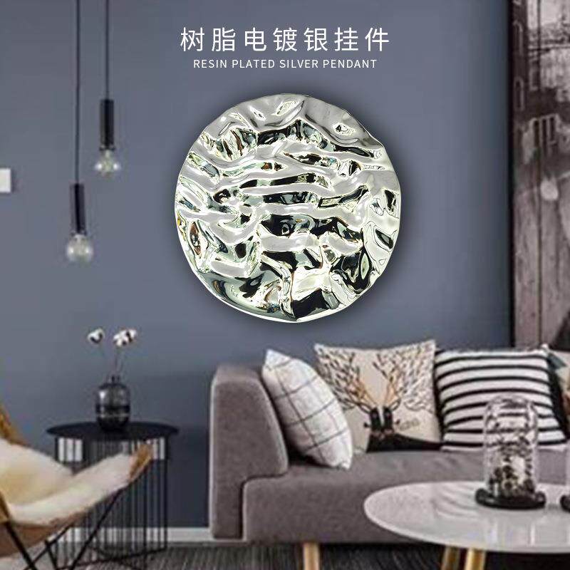 圆形树脂电镀银色水浪壁挂酒店客厅样板房别墅样板房装饰品挂件