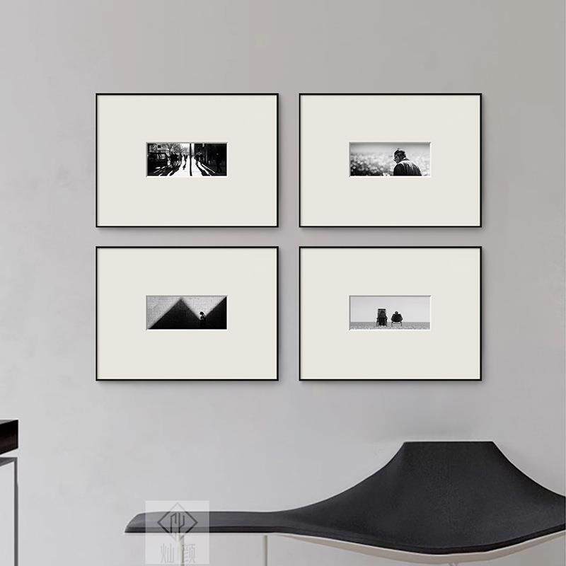 铝合金窄边框现代黑白装饰画客厅餐厅玄关卧室挂画照片墙卡纸壁画