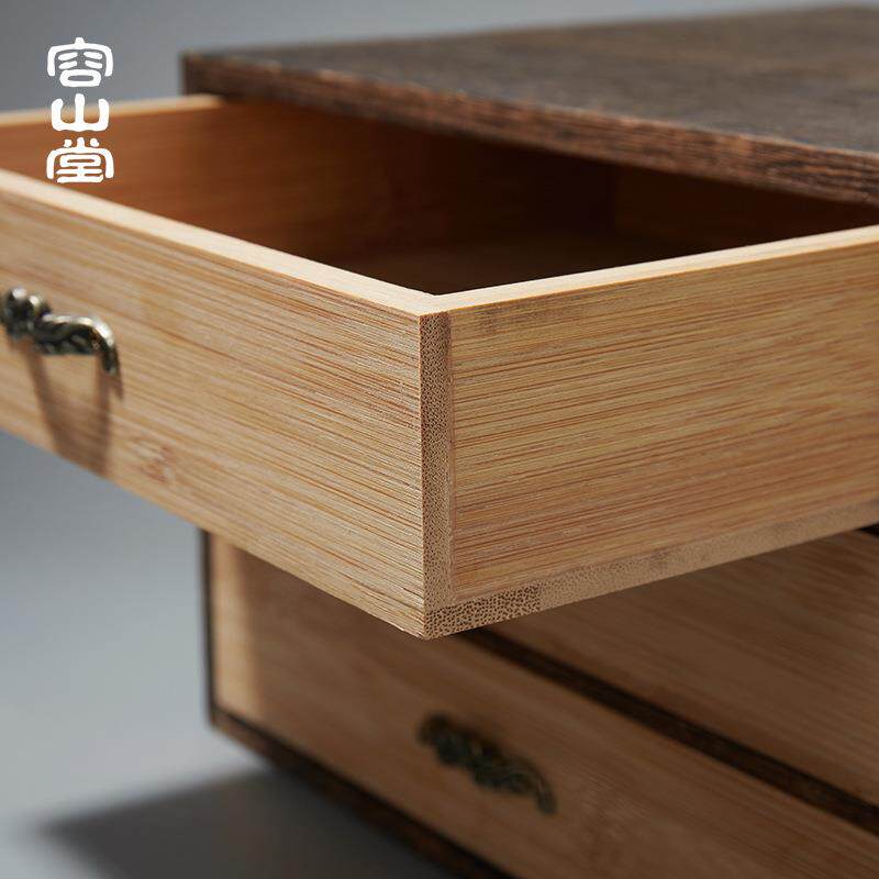 容山堂实木茶饼收纳盒普洱茶盒黑老白茶饼架竹制抽屉式多层茶具柜