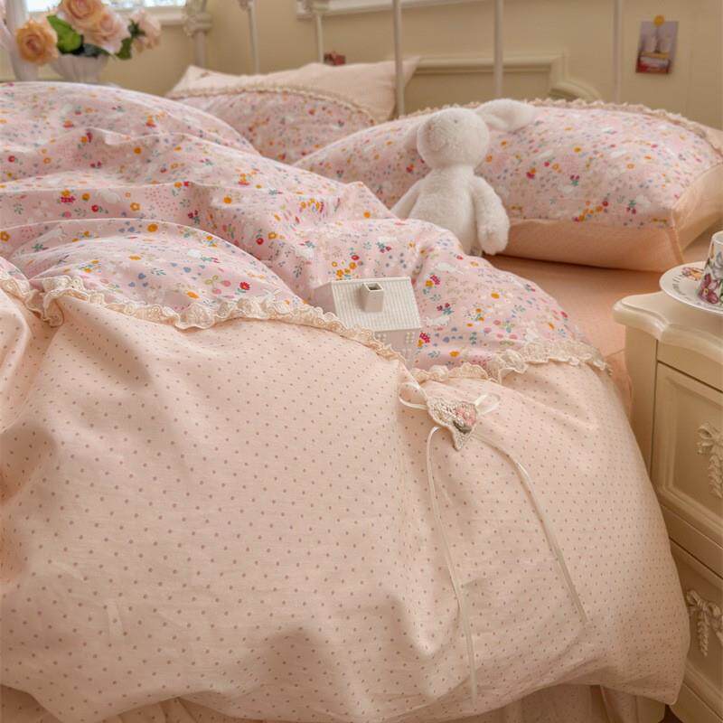 韩式田园小碎花刺绣花边床裙四件套全棉纯棉1.5m1.8米少女心被套