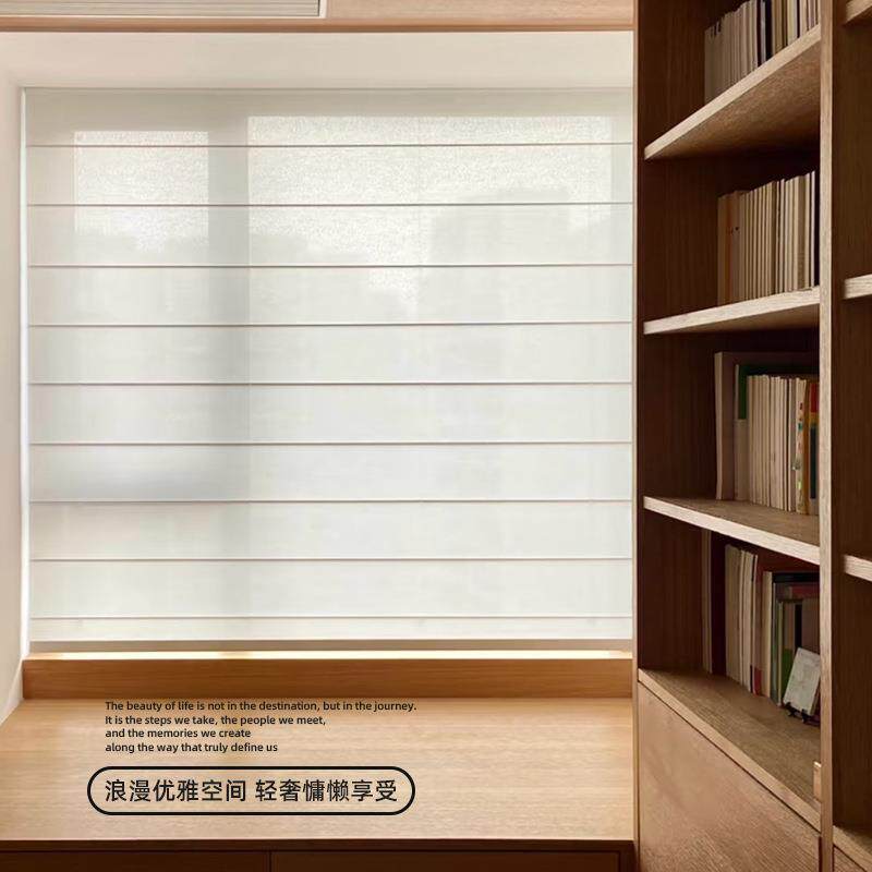 新中式罗马帘法式奶油风电动日夜双层折叠升降窗帘客厅阳台卧室