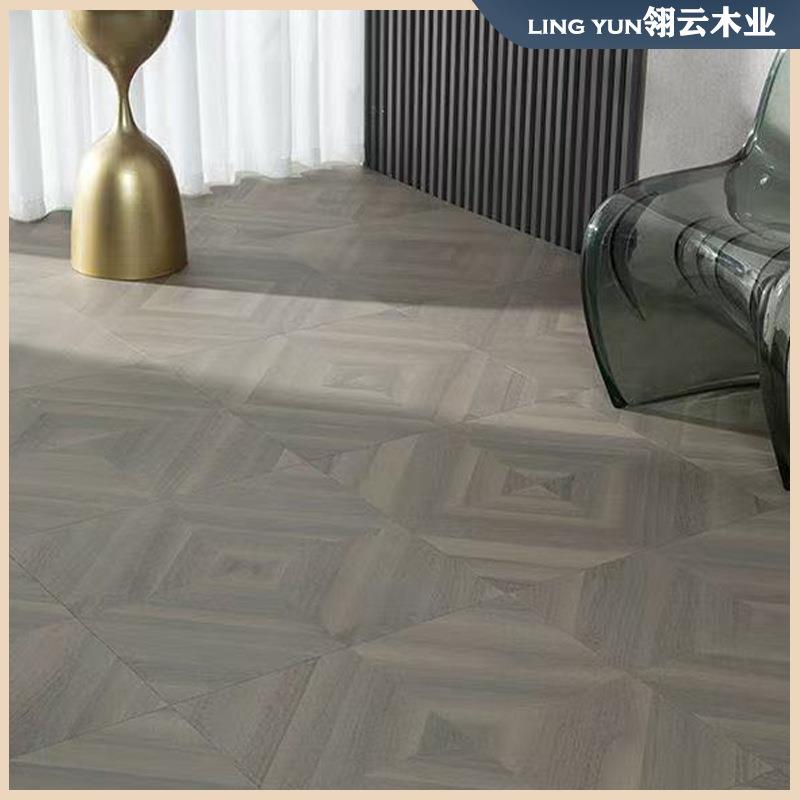 正方形橡木新三层实木复合拼花地板黑胡桃600x600mm回形法式风