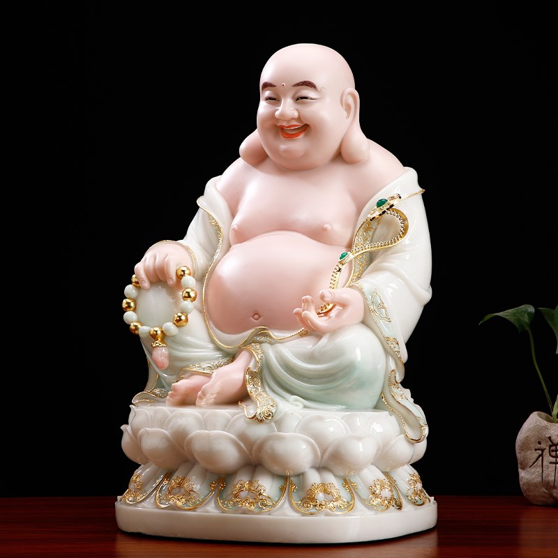 汉白玉笑佛摆件家用供奉客厅弥勒佛菩萨大肚笑佛像开心弥勒未来佛