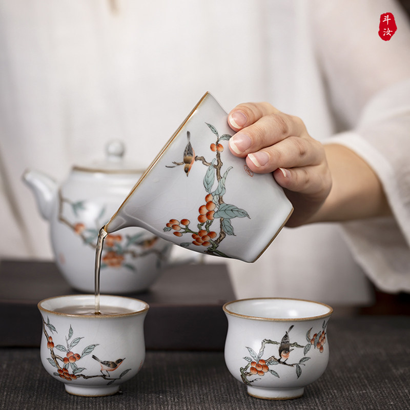 纯手工手绘汝窑开片功夫茶具公道杯景德镇家用陶瓷茶海耐热分茶器