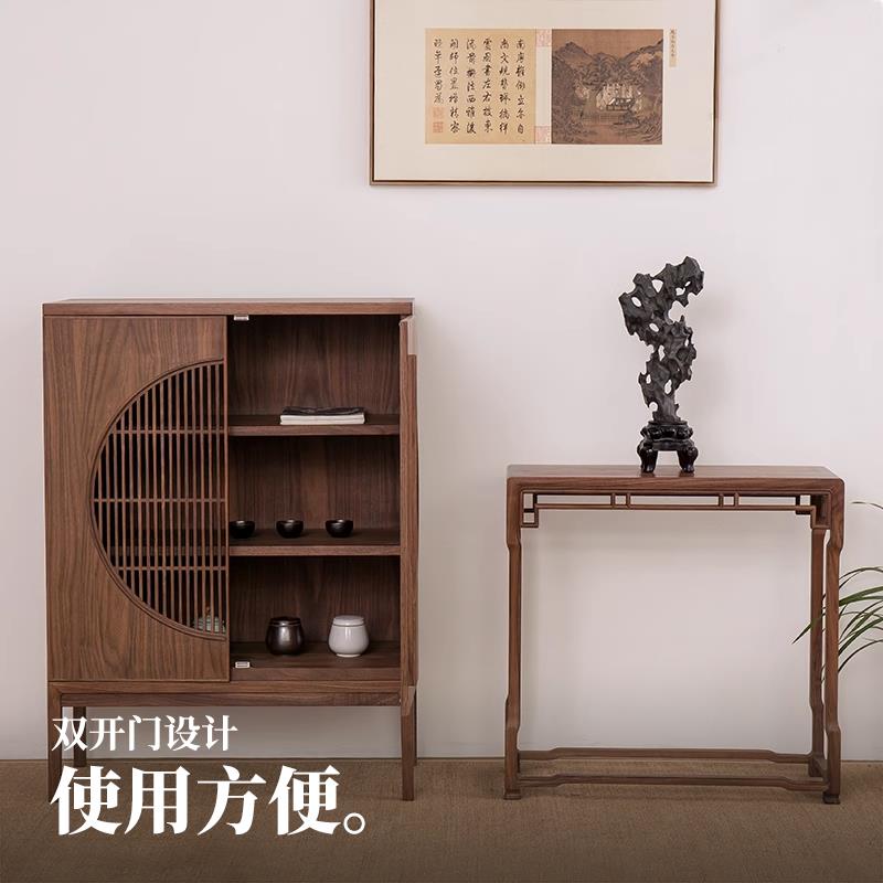 茶台边茶叶柜小型置物柜边柜放茶叶的柜子新中式博古柜实木茶叶柜