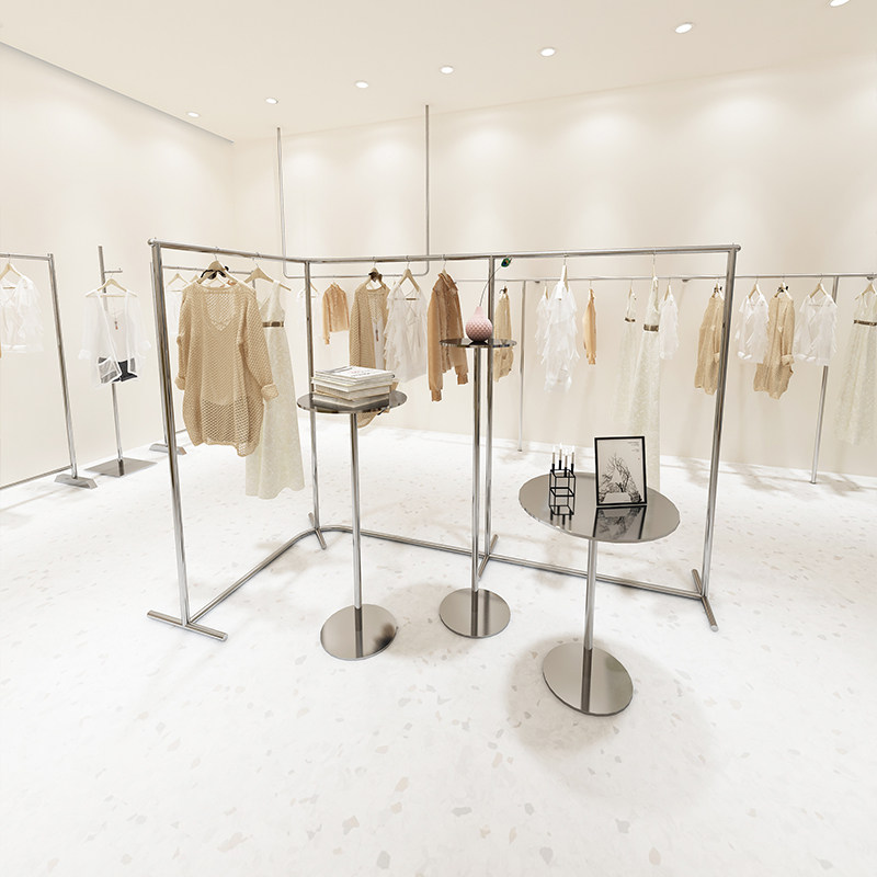 女装店货架展示架不锈钢拉丝组合中岛架服装店挂衣架落地式陈列架