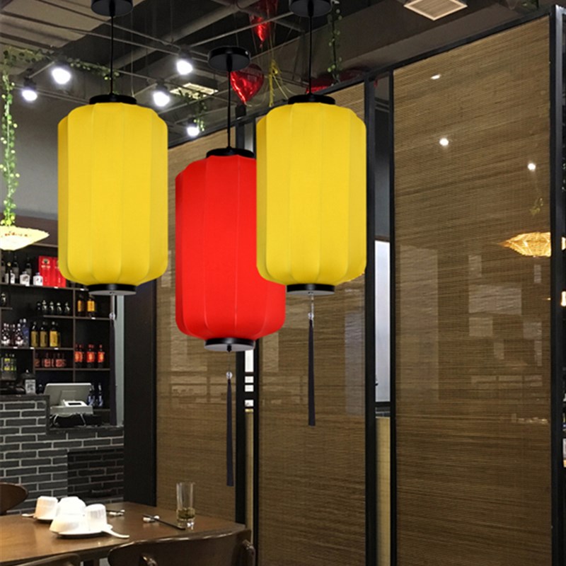 新中式灯笼弹力布灯中国风饭店茶酒楼商场饭厅火锅店仿古布艺吊灯