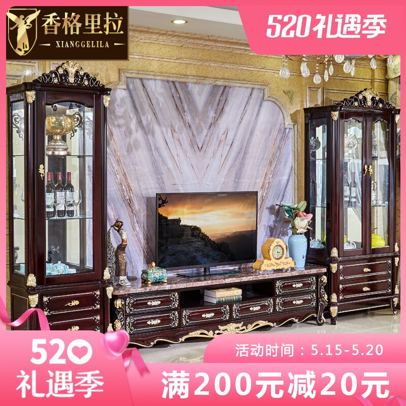欧式双门酒柜 美式实木单门雕花玻璃酒柜客厅展示柜靠墙电视机柜