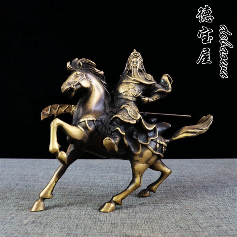 纯铜骑马关公像摆件客厅商铺铜像 武财神 家居家用 摆设开业礼品