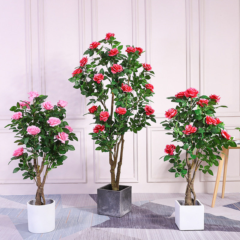 厂家批发仿真植物盆栽玫瑰花牡丹假花客厅落地装饰品室内植物盆景