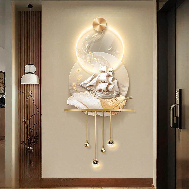 一帆风顺LED灯立体壁饰高端入户玄关装饰画帆船现代走廊过道挂画