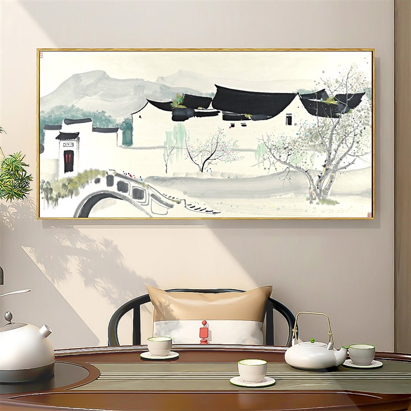 吴冠中水墨画新中式横版客厅装饰画国画餐厅墙面壁画书房风景网红