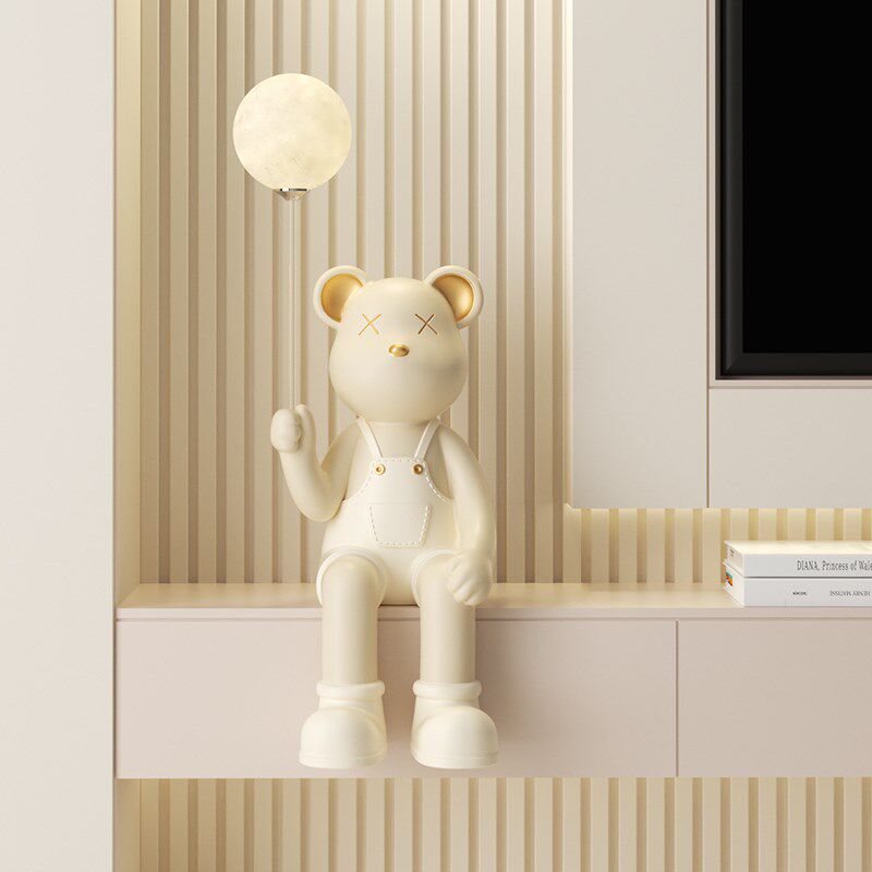 奶油风暴力熊坐姿大摆件高级感客厅电视柜落地灯装饰新居乔迁礼品