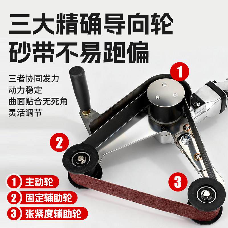 气动圆管外抛圆管拉丝光拉机手持砂带机不锈管材打磨机圆除锈丝抛