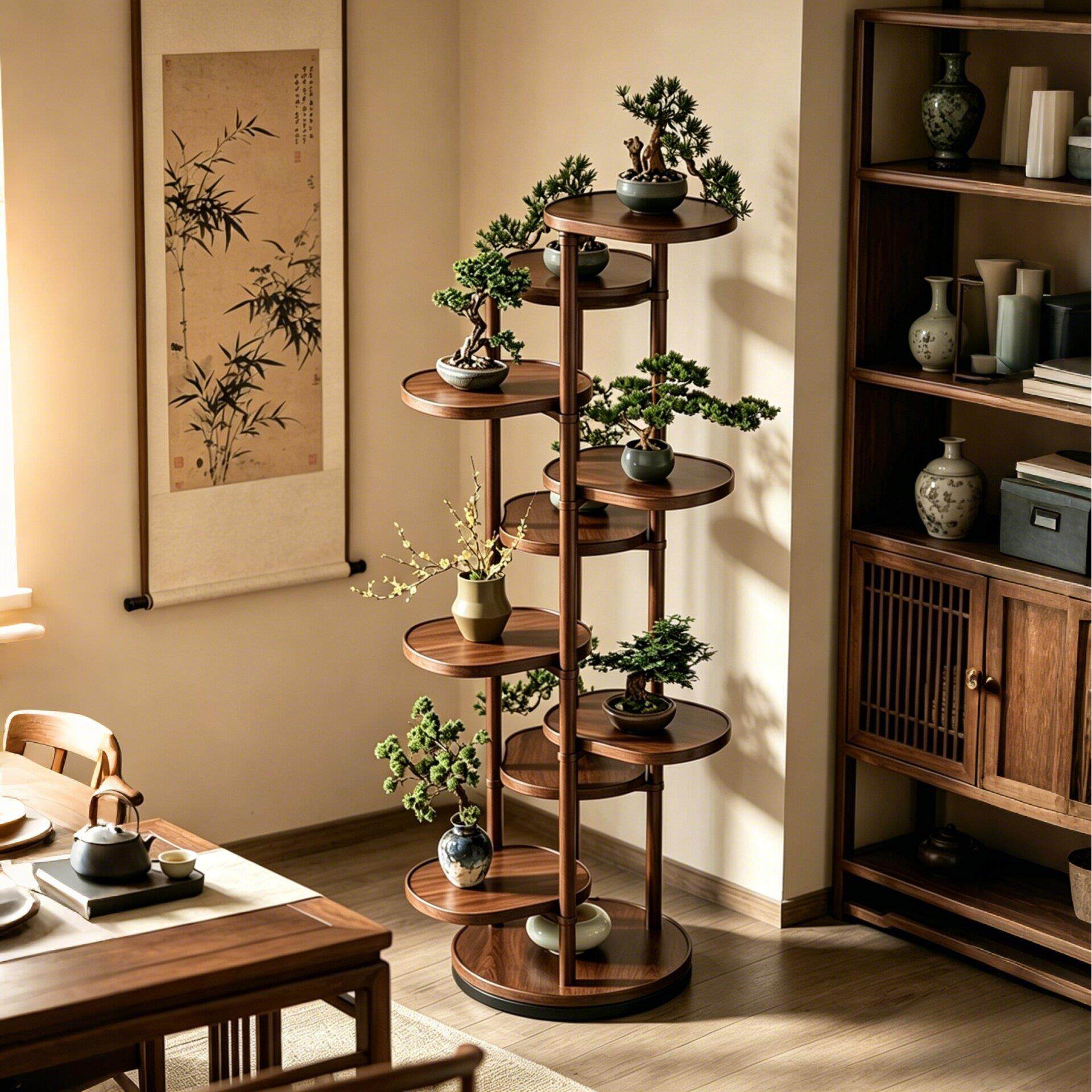 博古架实示收木中式茶室件茶具纳展置物架阳台客厅多摆层旋转XZBG