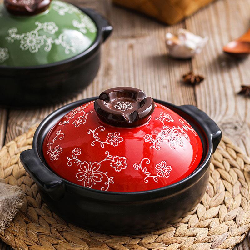 ezicok砂锅手绘樱花炖汤锅煲仔饭锅大号沙锅家用陶瓷锅直火锅小锅