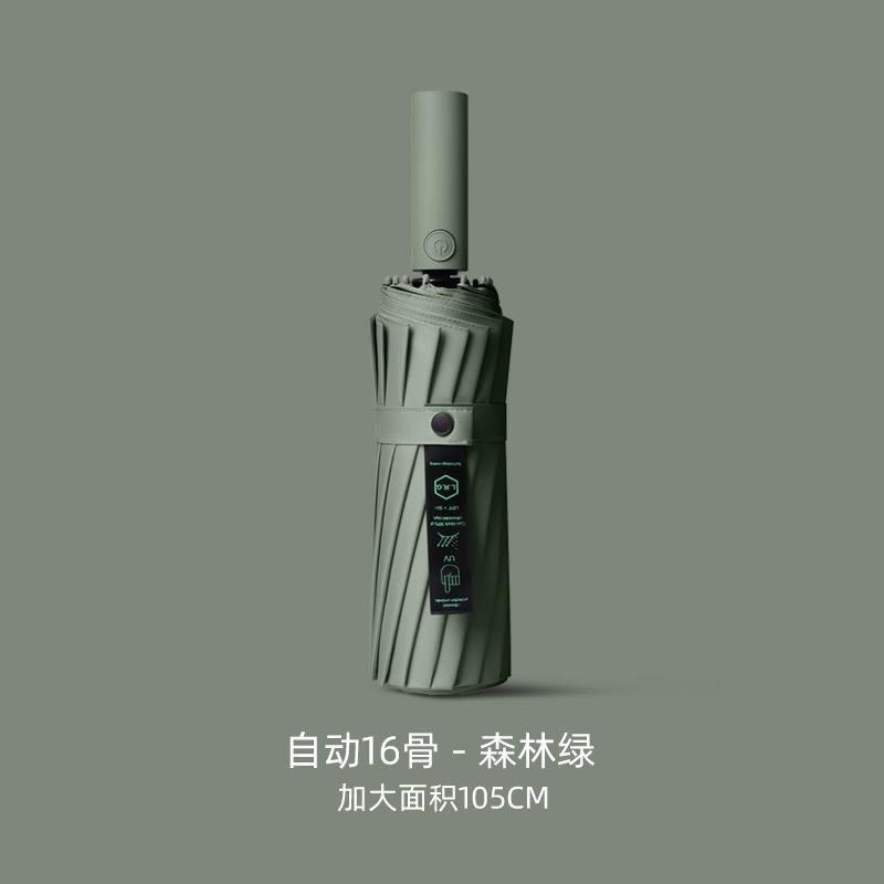 莫兰迪16骨自动开收晴雨两用伞黑胶防晒抗风雨伞配色手柄黑胶防晒