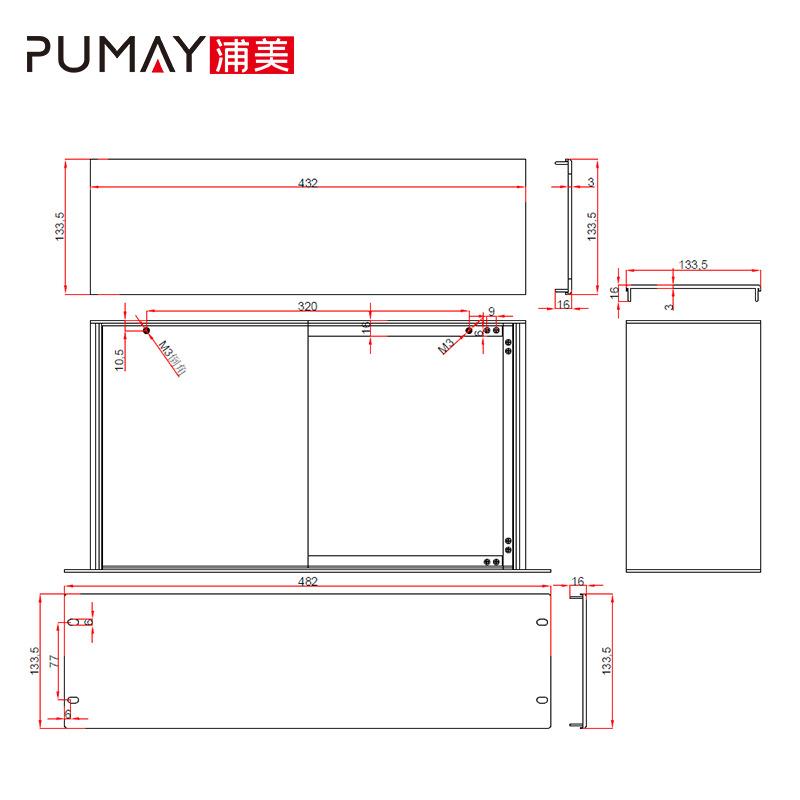 3U-295深铝机柜 电子产品控制器铝机箱 工控仪表铝壳体 仪器壳体