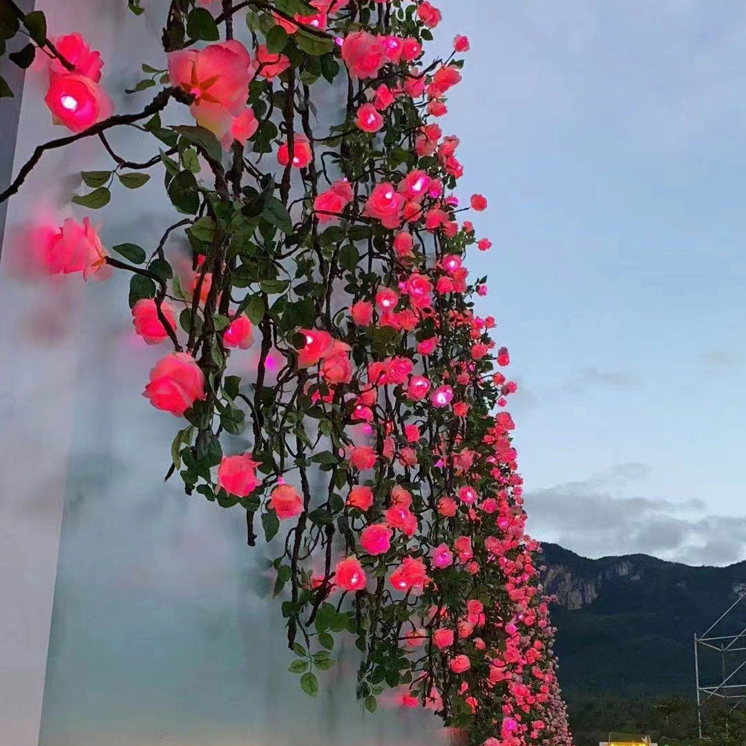 户外防水仿真玫瑰藤条花灯串