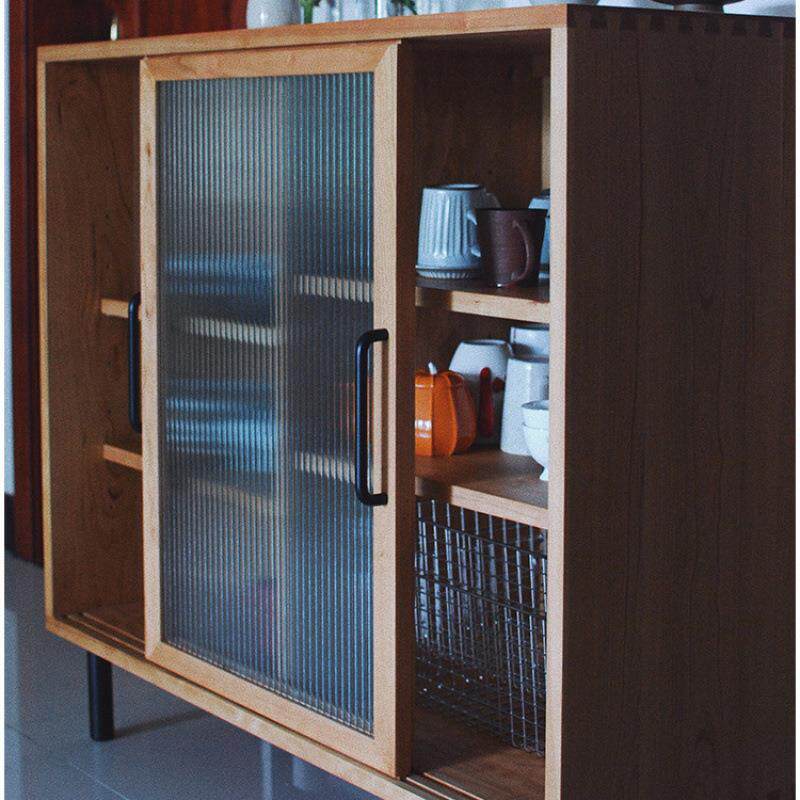 北欧实木餐边柜简约矮柜现代客厅收纳储物柜子玻璃移门厨房放碗柜