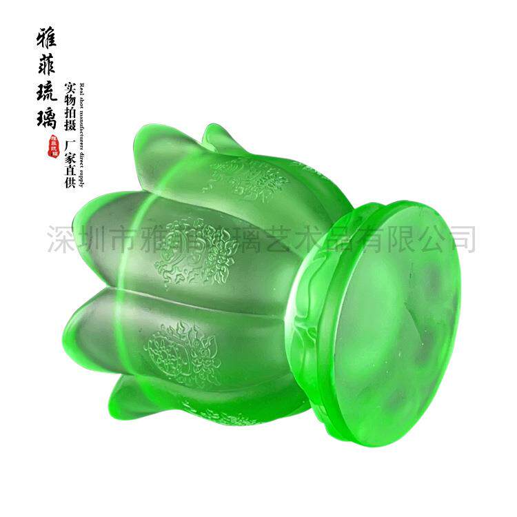琉璃莲花烛台琉璃家居摆件古法琉璃工艺品古法脱蜡烧制莲花烛台