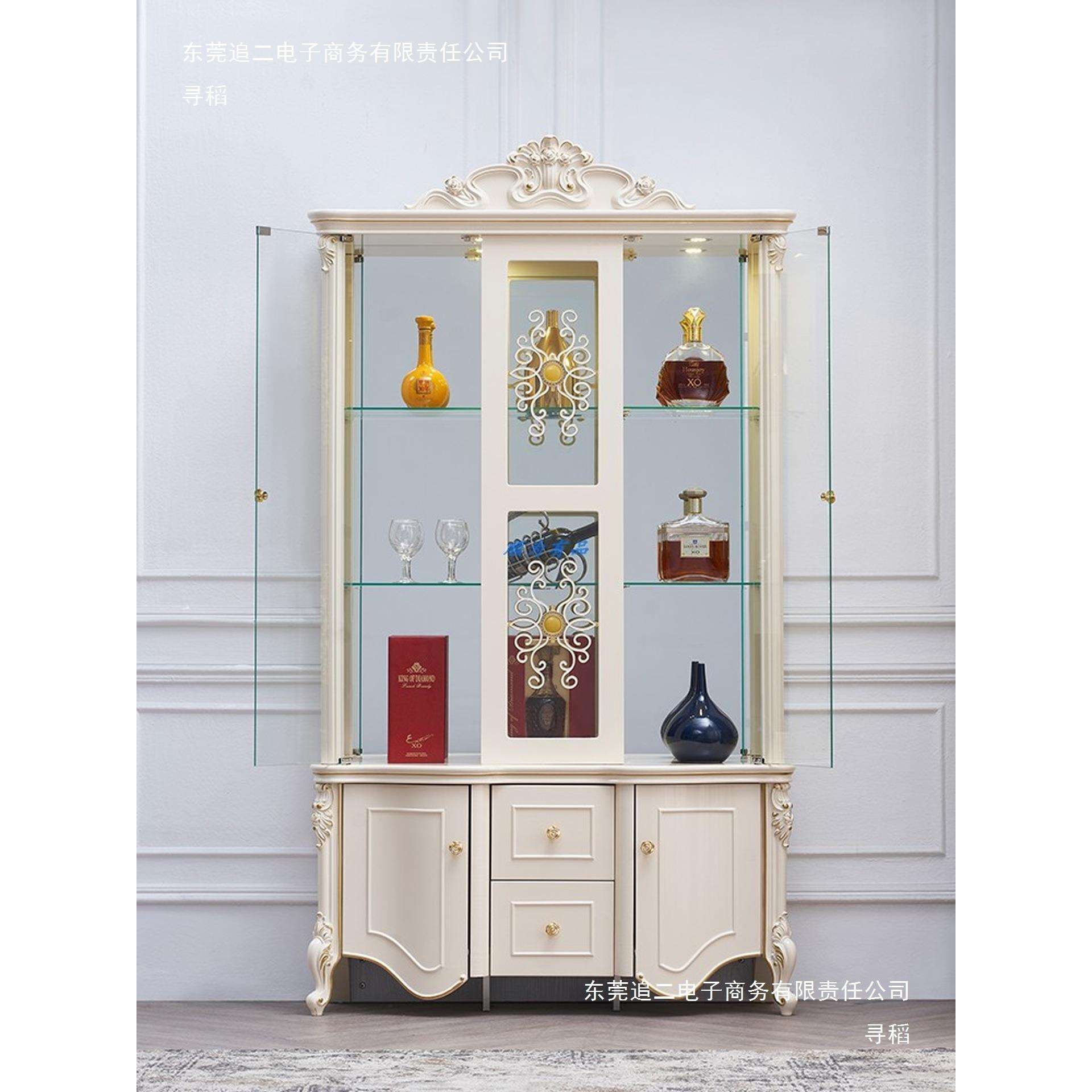 欧式酒柜法式客厅装饰柜餐厅红酒柜白色家用双门展示柜靠墙储物柜