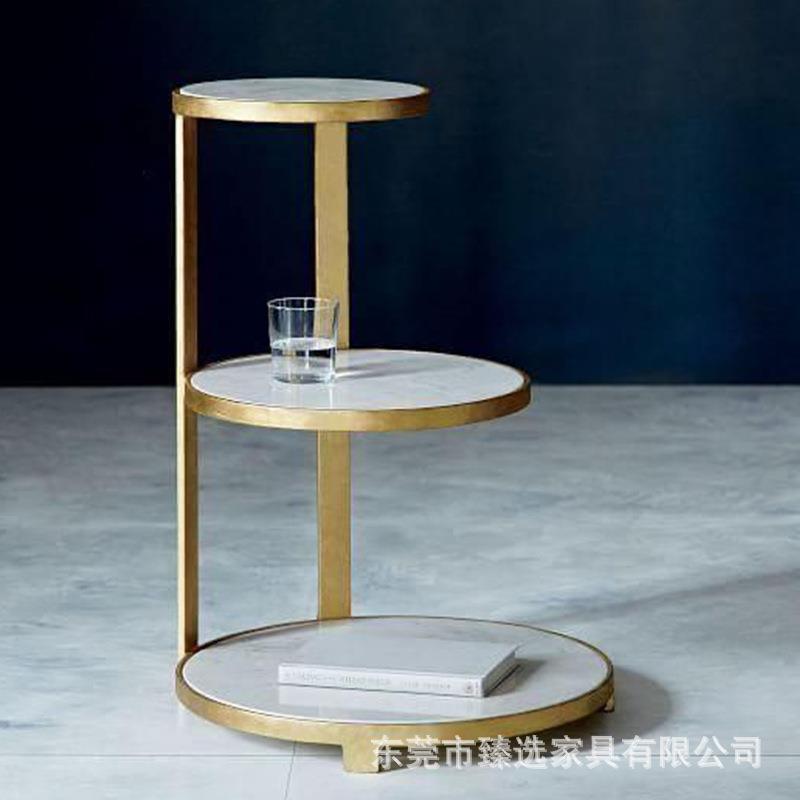 轻奢大理石小圆桌点心架简约不锈钢售楼处洽谈桌阳台移动放置架