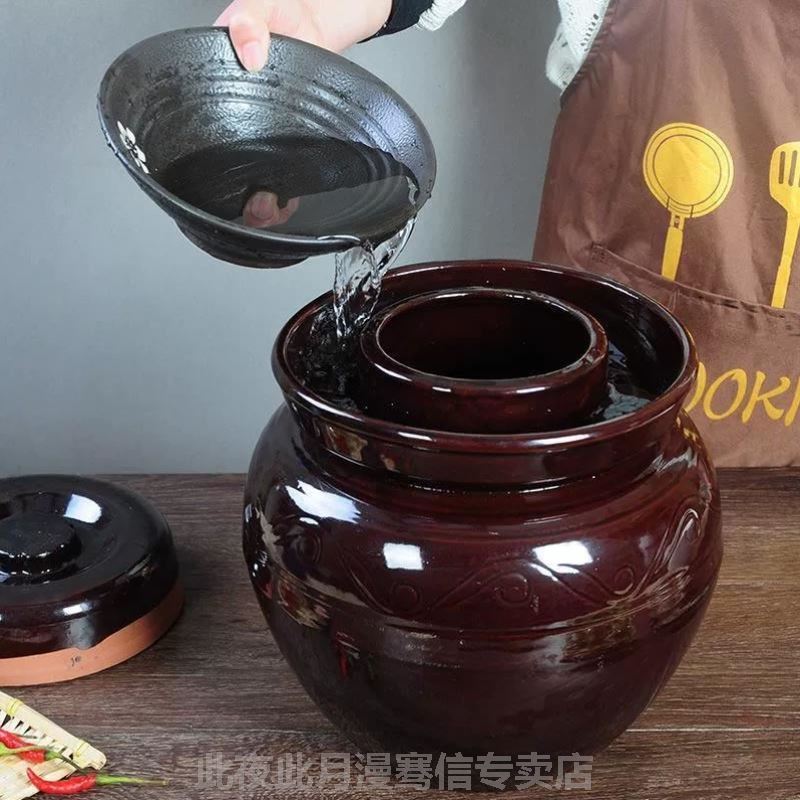 老式土坛子肉罐子泡菜坛子家用陶瓷景德镇腌肉坛子家用加厚带盖子