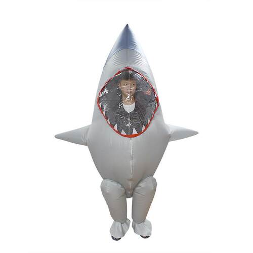 跨境直立鲨鱼充气服装 狂欢派对装扮道具人偶充气服鲨鱼表演服装
