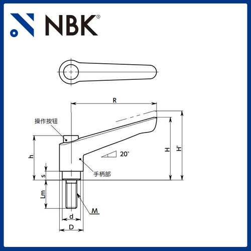 NBK LEM-C 塑料夹紧外螺纹带操作按钮手柄 钢 亚光黑橙银 厂家-1
