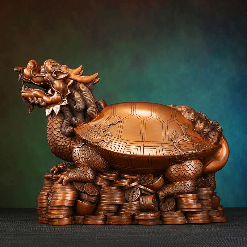 铜欣祥紫铜金钱龙头龟摆件家居办公室瑞兽龙龟桌面装饰铜工艺品