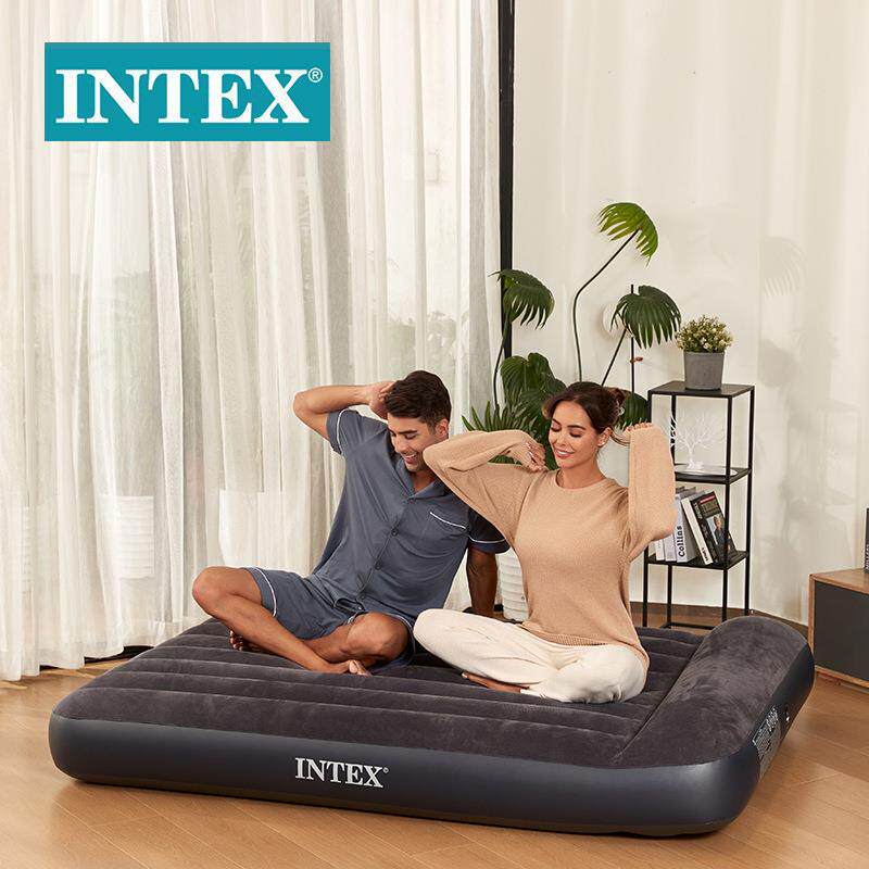 intex 64142 户外野营便携充气家用单人双人充垫植绒轻便内置枕头