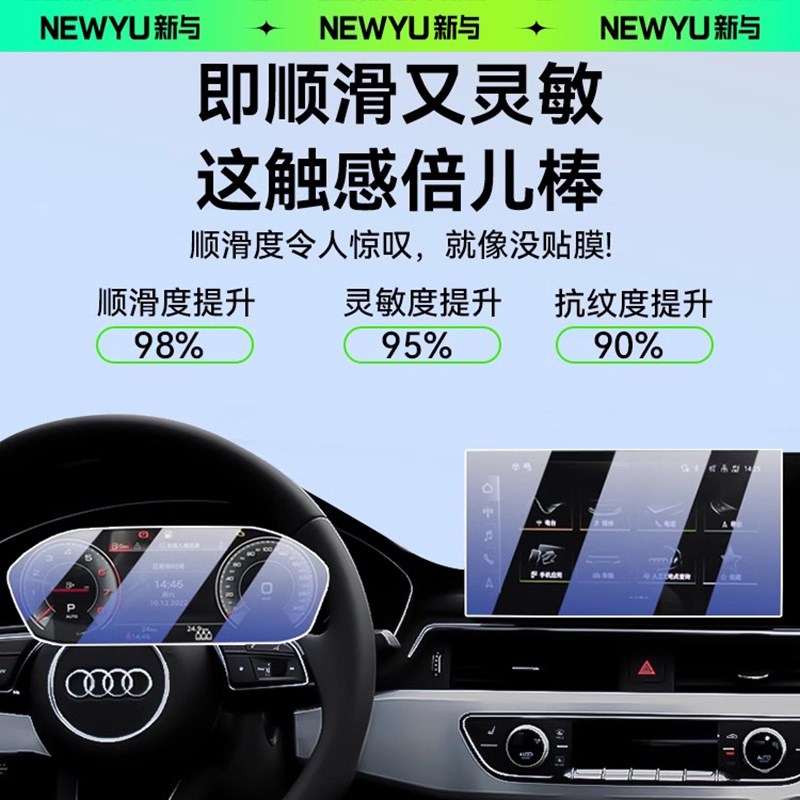 适用24款奥迪A4中控导航显示屏幕钢化膜仪表保护贴膜车内用品装饰