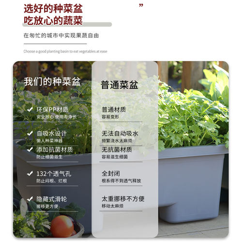 阳台专用种菜盆家用蔬菜种植箱特大塑料草莓长方形花盆轻奢高级感