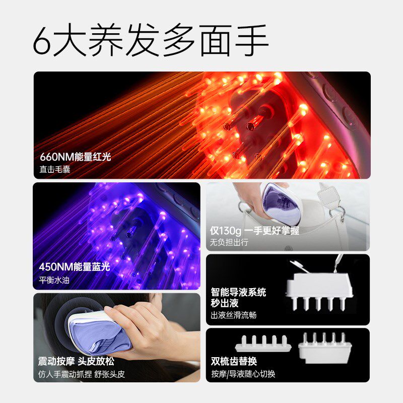 CilCil初领赫本梳米诺电动上液导液器头皮按摩梳子头部红蓝光护理