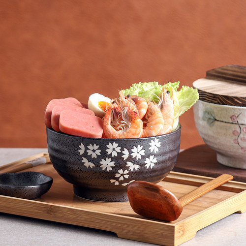 日式面碗套装带托盘学生宿舍泡面碗简约风格大饭碗可带菜沙拉大碗
