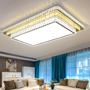 客厅豪华大灯2022年新款 线割水晶灯平板灯奢华高档大气长方形超亮