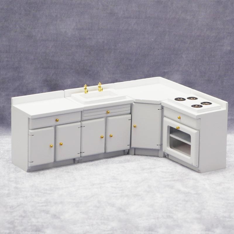 1:12娃娃屋dollhouse迷你家具微场景白色厨房橱柜家具四件套