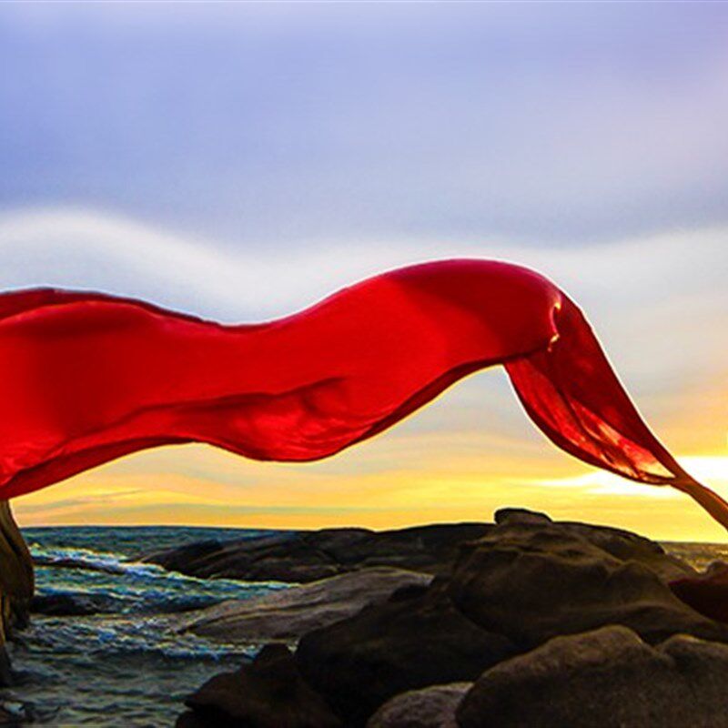 新款婚纱摄影道具海边拍照道具纱布 飘逸红布 红色飘纱10米