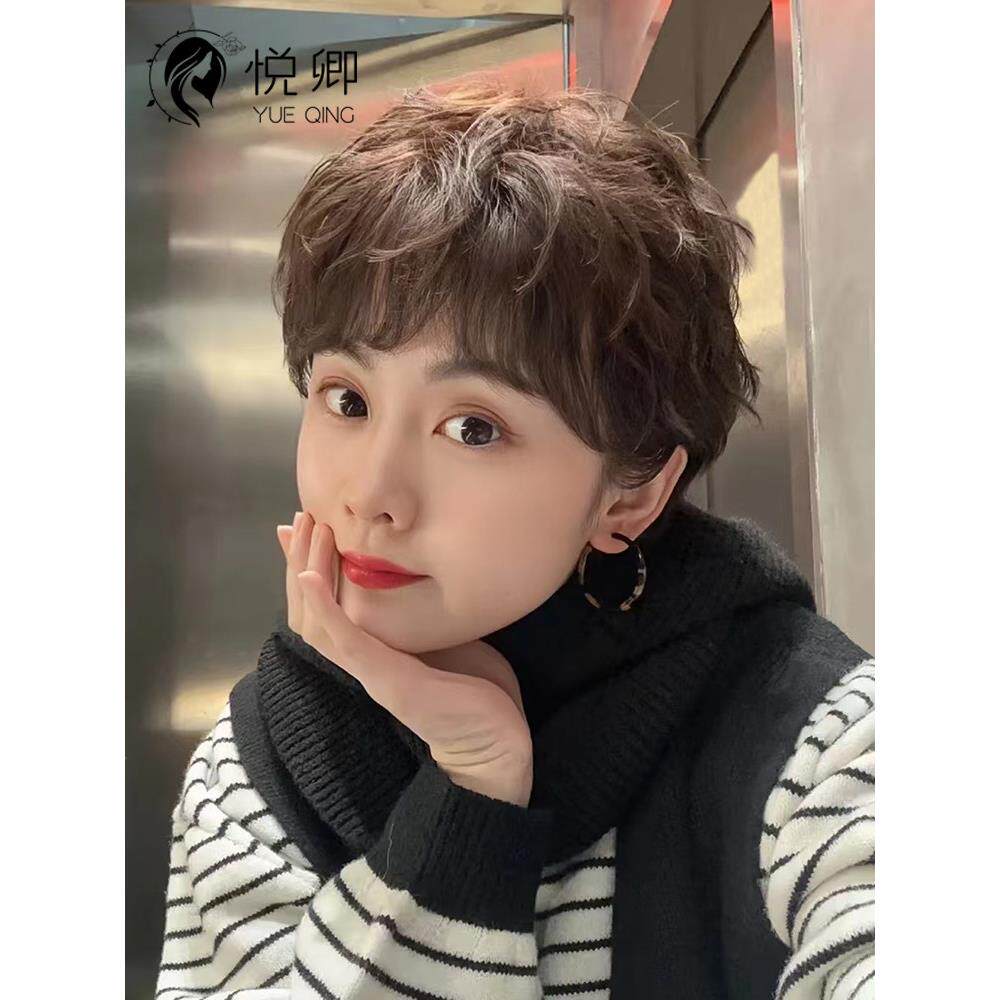 假发短发发性尚自然女性母亲全真发头女饰真头饰时QPG新短卷发