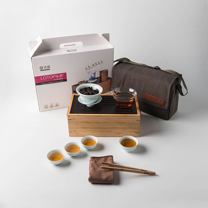 祥福乐透旅行一壶四杯功夫茶具户外便携式旅游茶盘套装玻璃泡茶器